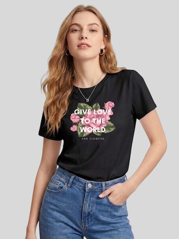 T-shirt 'Women Pink Rose Print T-Shirt' LapaPlus en noir : devant