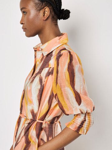 Apricot Painterly Swirls Shirt Mini Dress ' ' in Orange