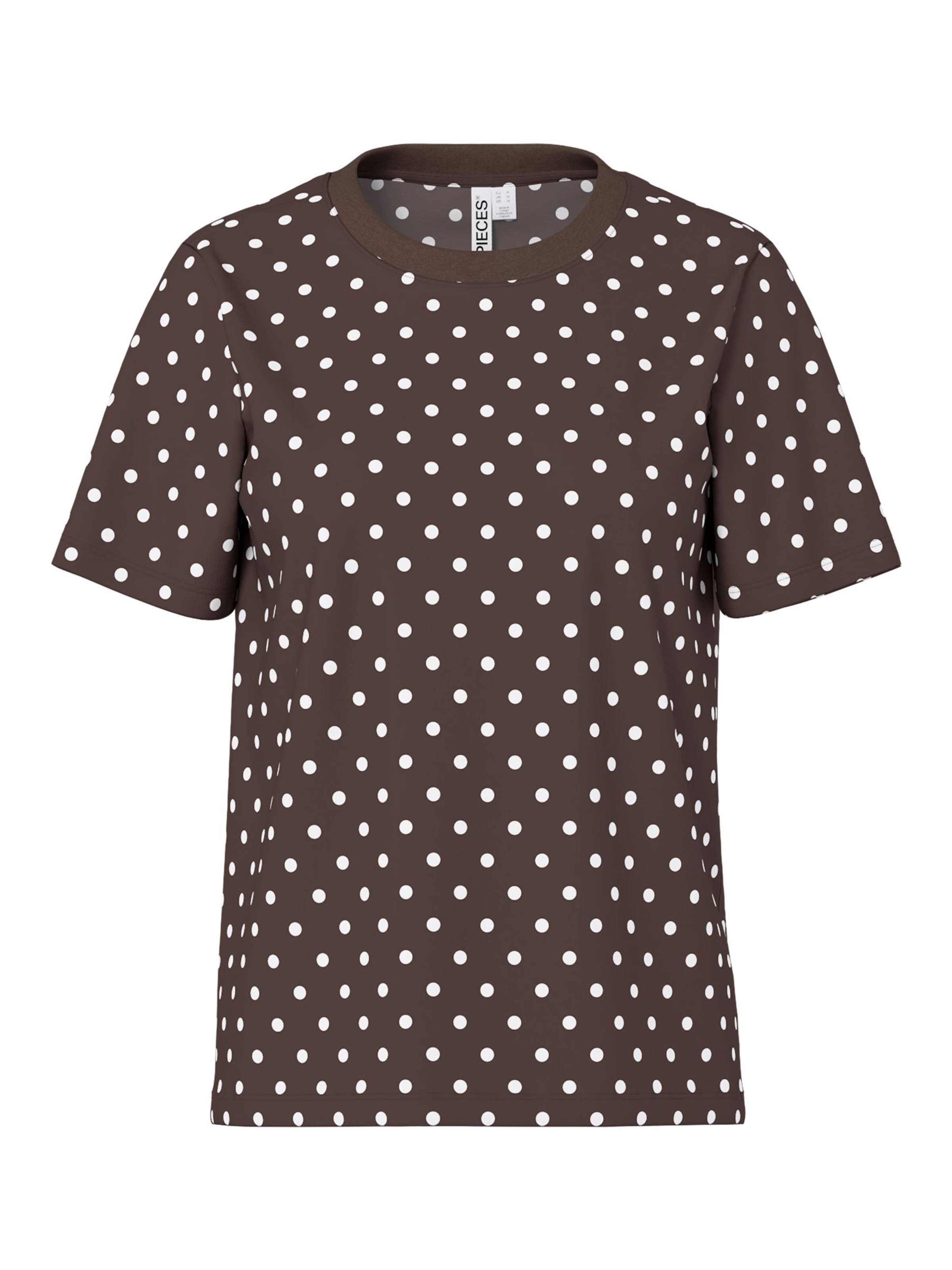 Maglietta 'PCAshley' in XXS-XS PIECES di colore cioccolato / bianco, Visualizzazione prodotti