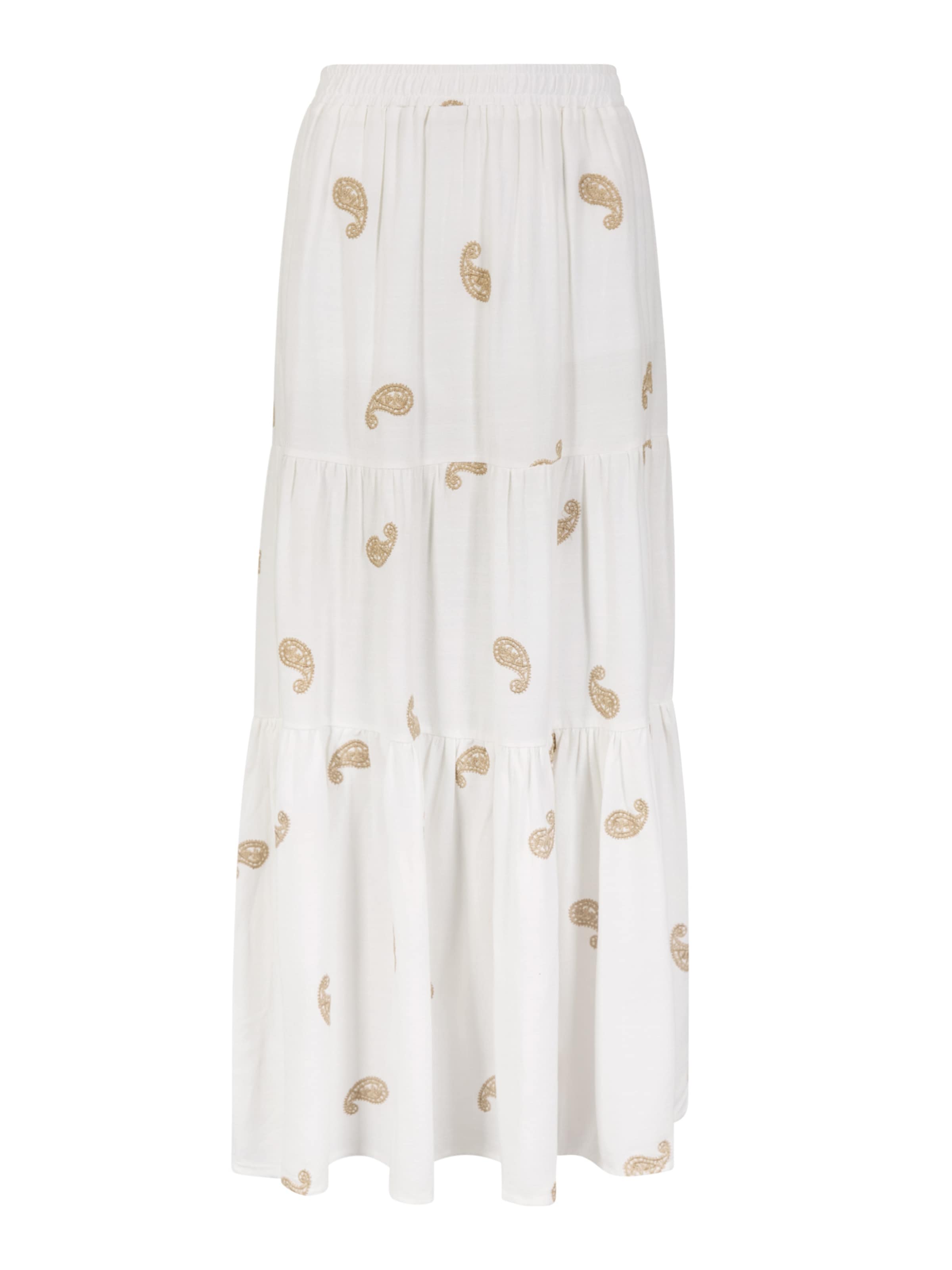 Apricot Maxirock mit Paisley-Stickerei und Stufen in Beige: Vorderseite