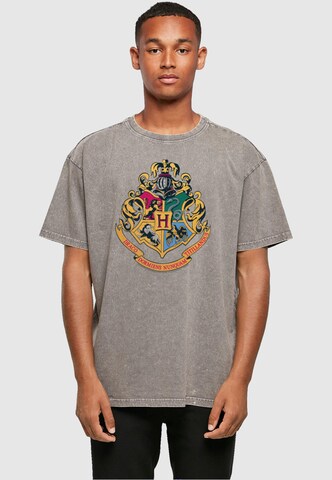ABSOLUTE CULT Shirt 'Harry Potter - Hogwarts Crest Gold' in Grey: front