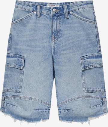 Pull&Bear Loosefit Cargojeans in Blauw: voorkant