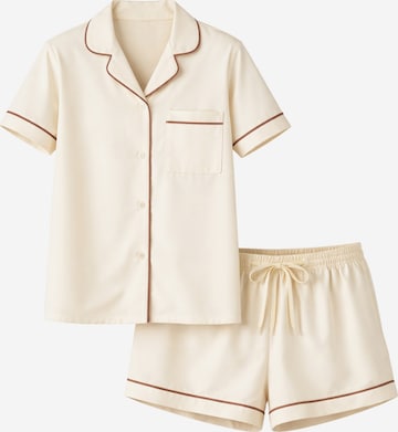 LEAFLETIC Pyjamabroek 'Leafletic Women’s Night Wear Short Set' in Beige: voorkant