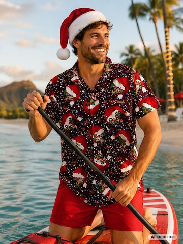 King Kameha - Ajuste regular Camisa 'Christmas Flying Hats' en rojo