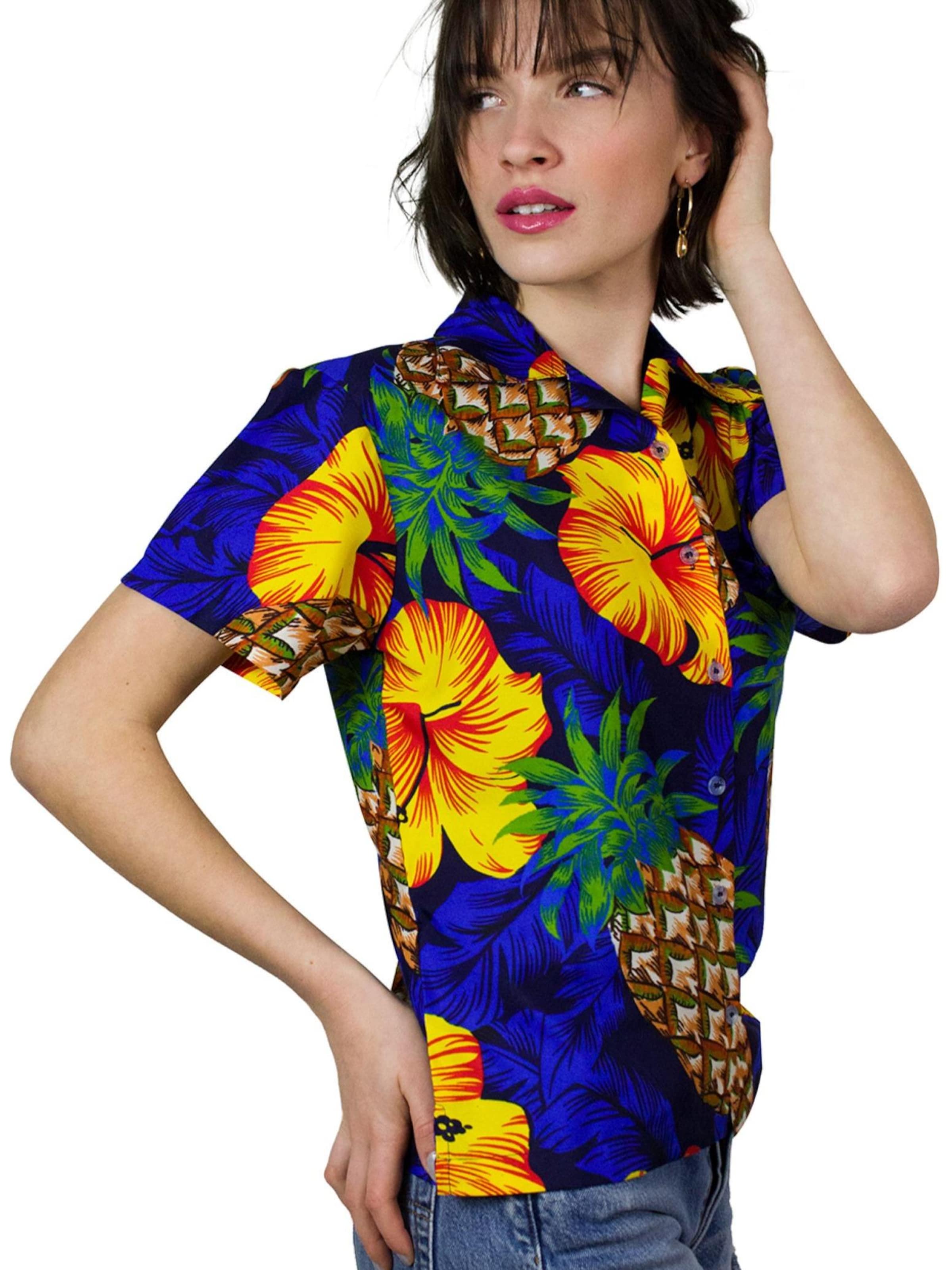 King Kameha Blouse 'Pineapple Hibiscus' in Blue