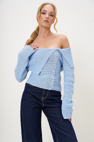 Trend Alaçatı Stili Gebreid vest in Blauw
