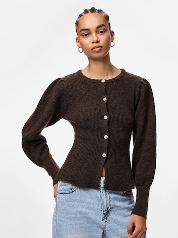 PIECES Knit Cardigan 'PCAnnie' in Brown: front