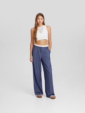 Bershka Wide leg Bandplooibroek in Blauw