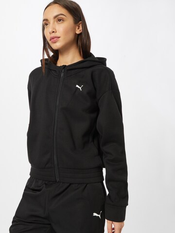 PUMA Athletic Zip-Up Hoodie in Black: front