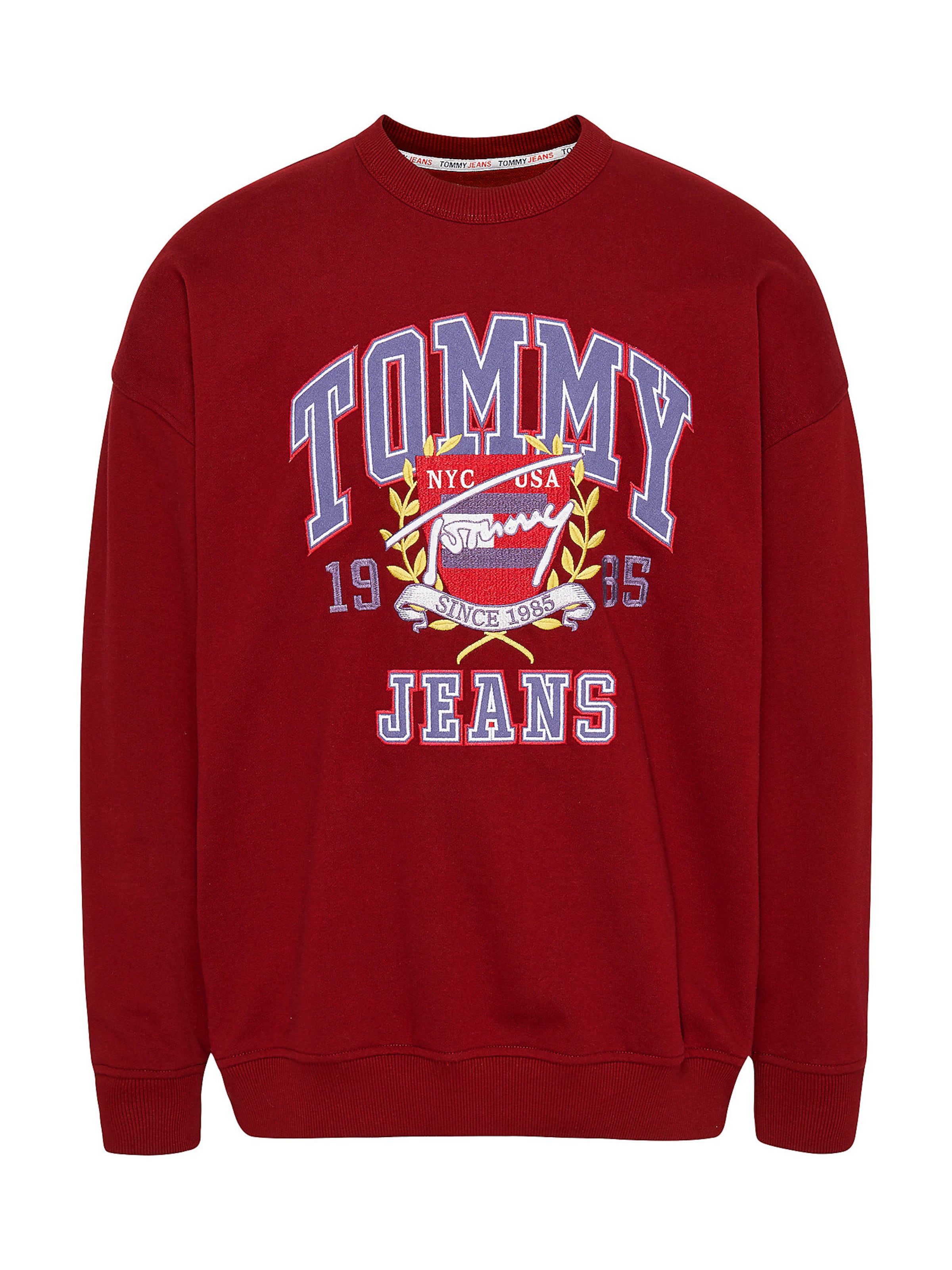 Männer Sweat Tommy Jeans Sweatshirt 'College Crew' in Rot, Dunkelrot - QP35217