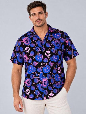 King Kameha Shirt 'Helloween Pumpkin Web' in Blue