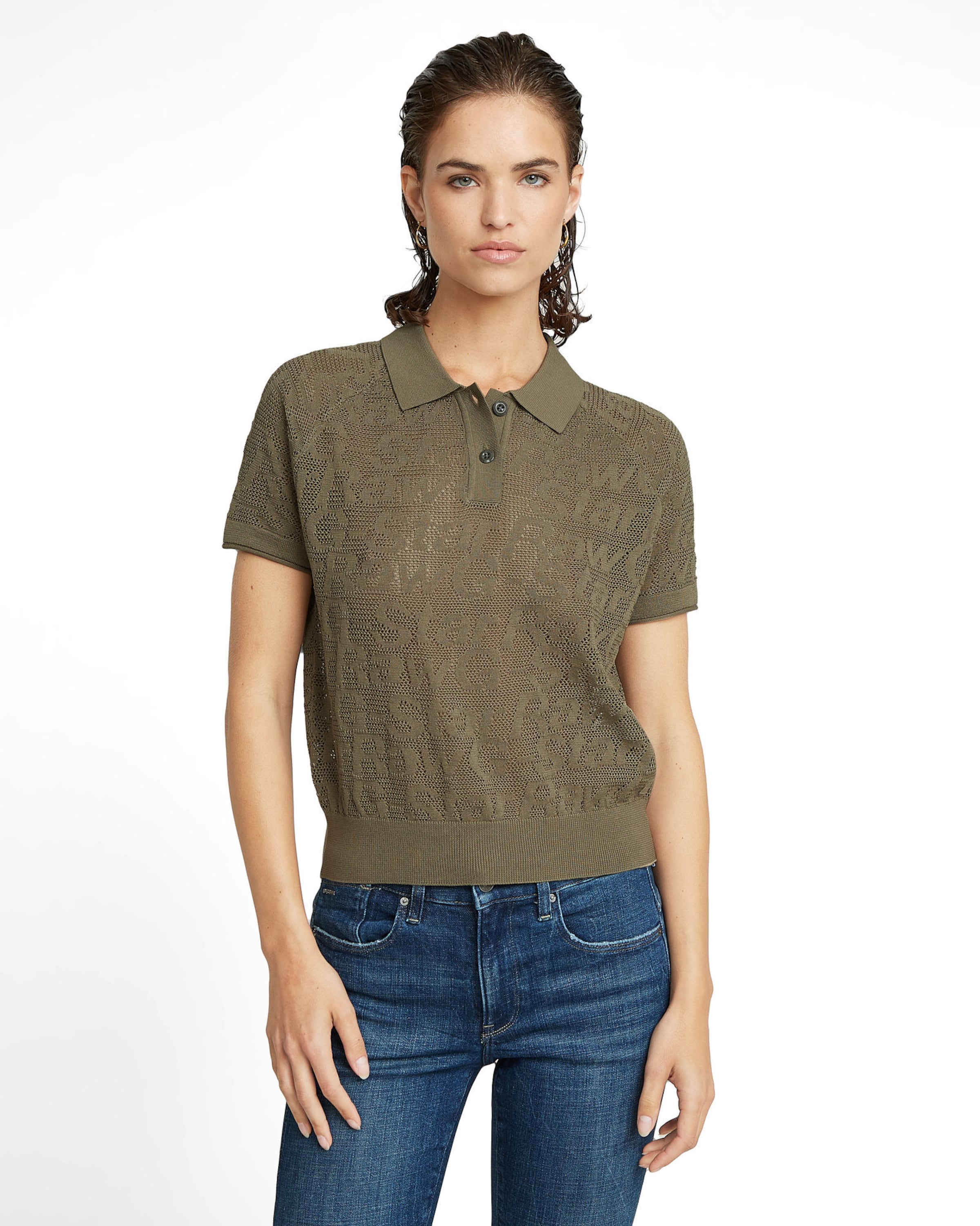 G-STAR Trui 'Pointelle' in Groen: voorkant