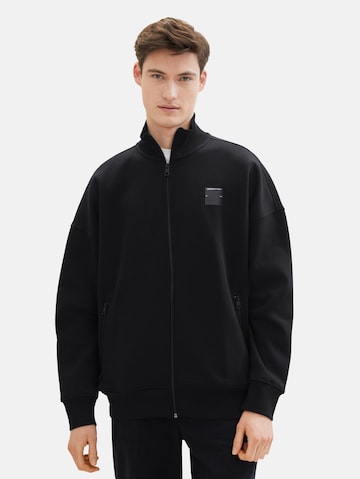 TOM TAILOR DENIM Zip-Up Hoodie in Black: front