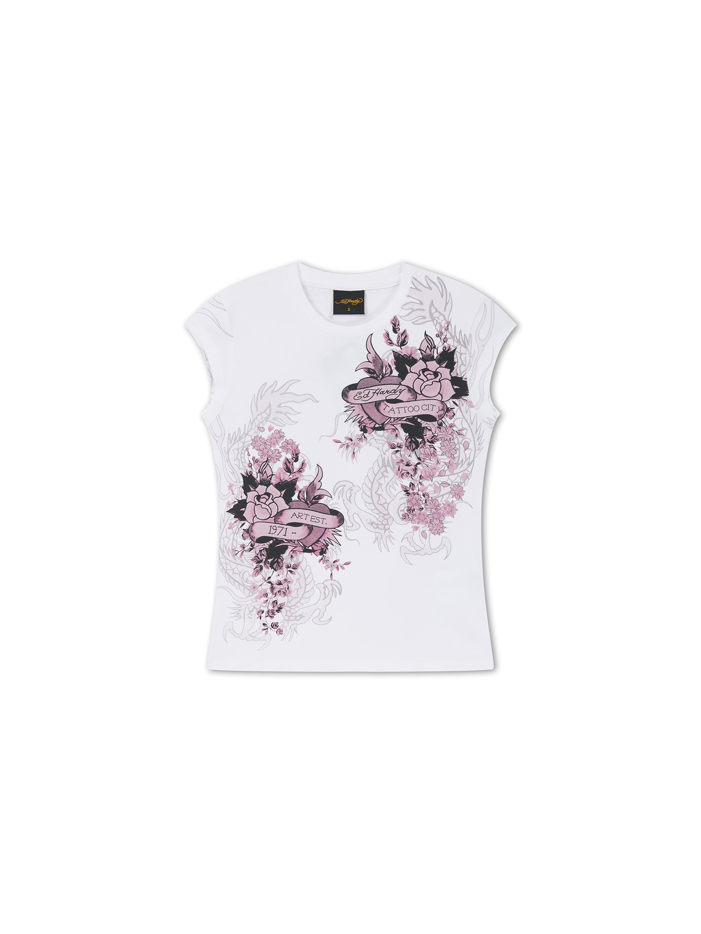 Maglietta 'Tattoo City' di Ed Hardy in bianco: frontale