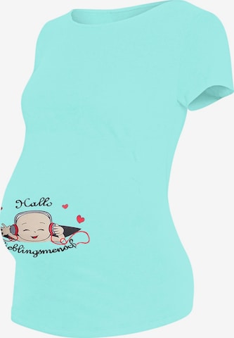 M.M.C. Shirt 'Hallo Lieblingsmensch Umstandsshirt' in Blue: front