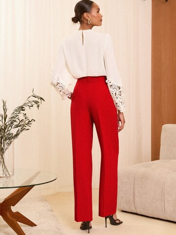 love & roses Wide Leg Bukser med fals i rød