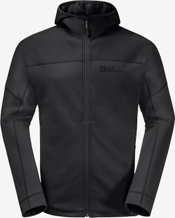 JACK WOLFSKIN Fleece jas 'Jack Wolfskin Hirschberg Hooded FZ M' in Zwart: voorkant