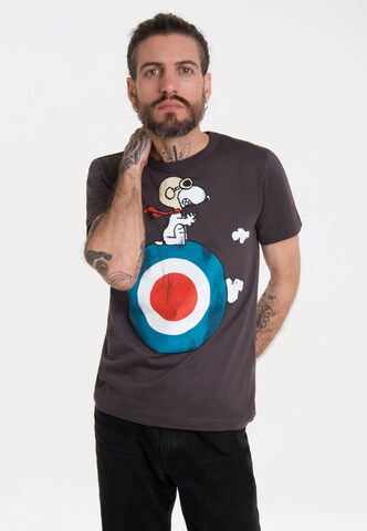 LOGOSHIRT Shirt 'Peanuts - Snoopy Pilot' in Grey: front