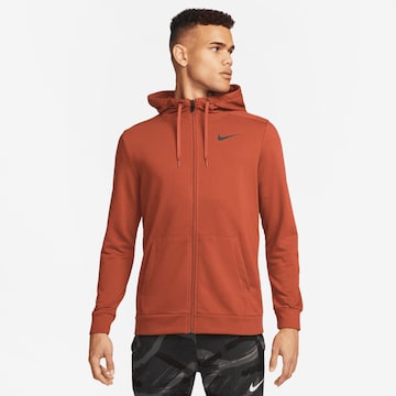 NIKE Athletic Zip-Up Hoodie in Brown: front