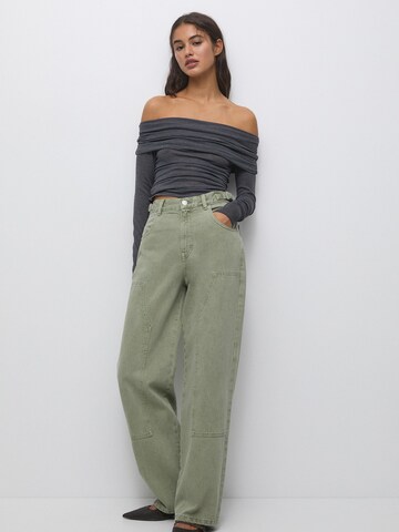 Pull&Bear Wide leg Jeans i grön