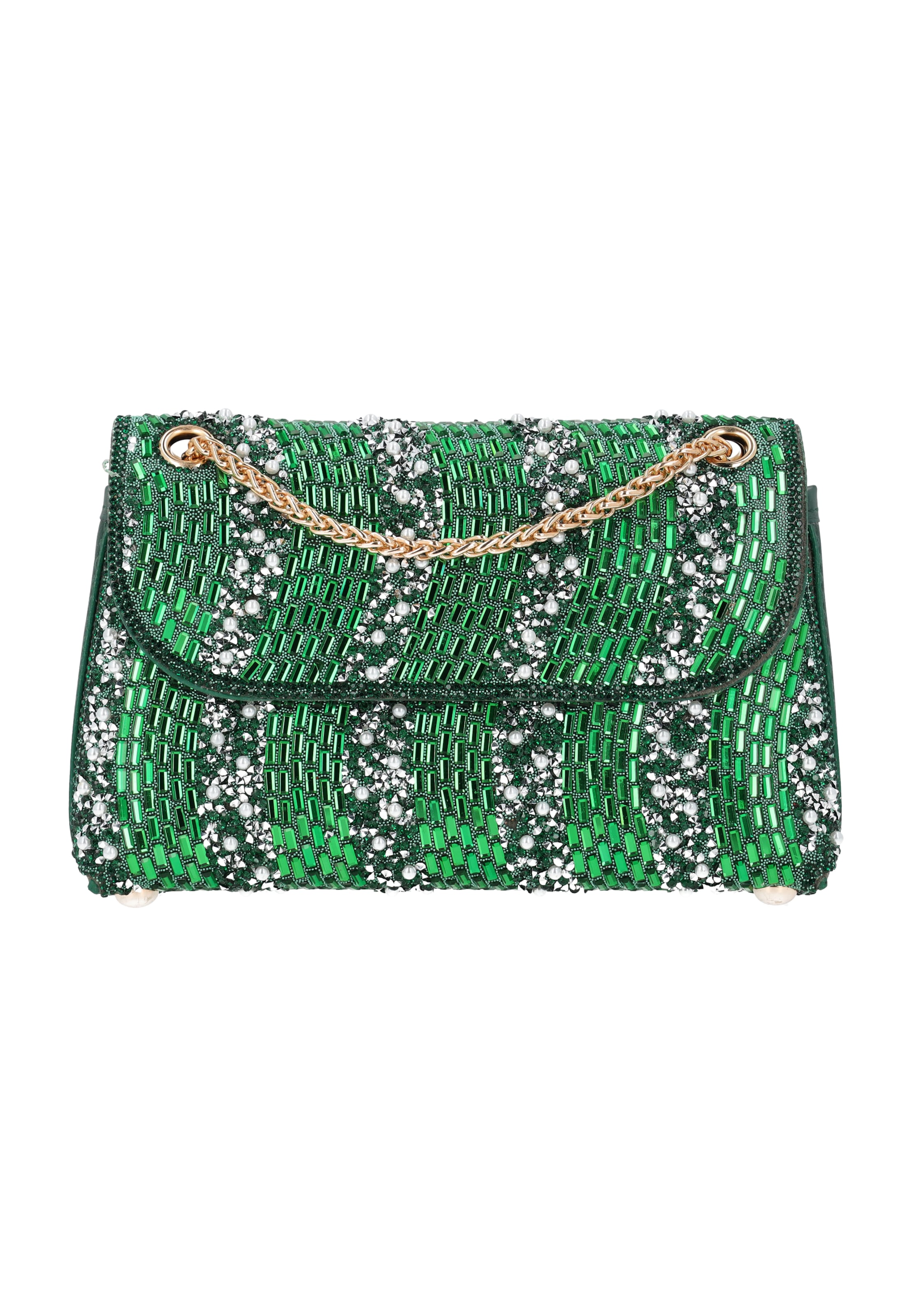 faina Sac bandoulière en vert / blanc perle, Vue avec produit