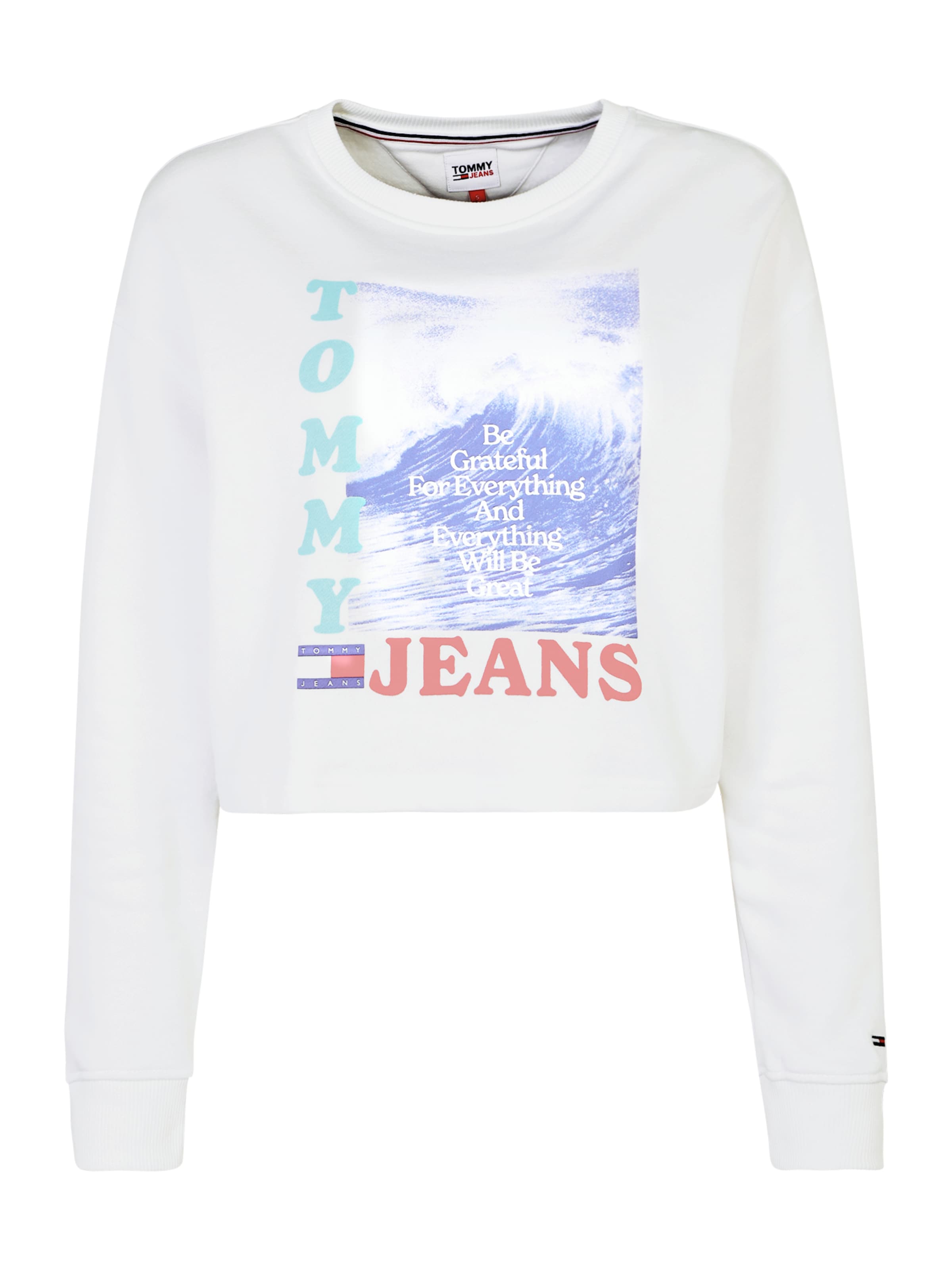 Tommy Jeans Sweatshirt 'Wave' in Wit: voorkant