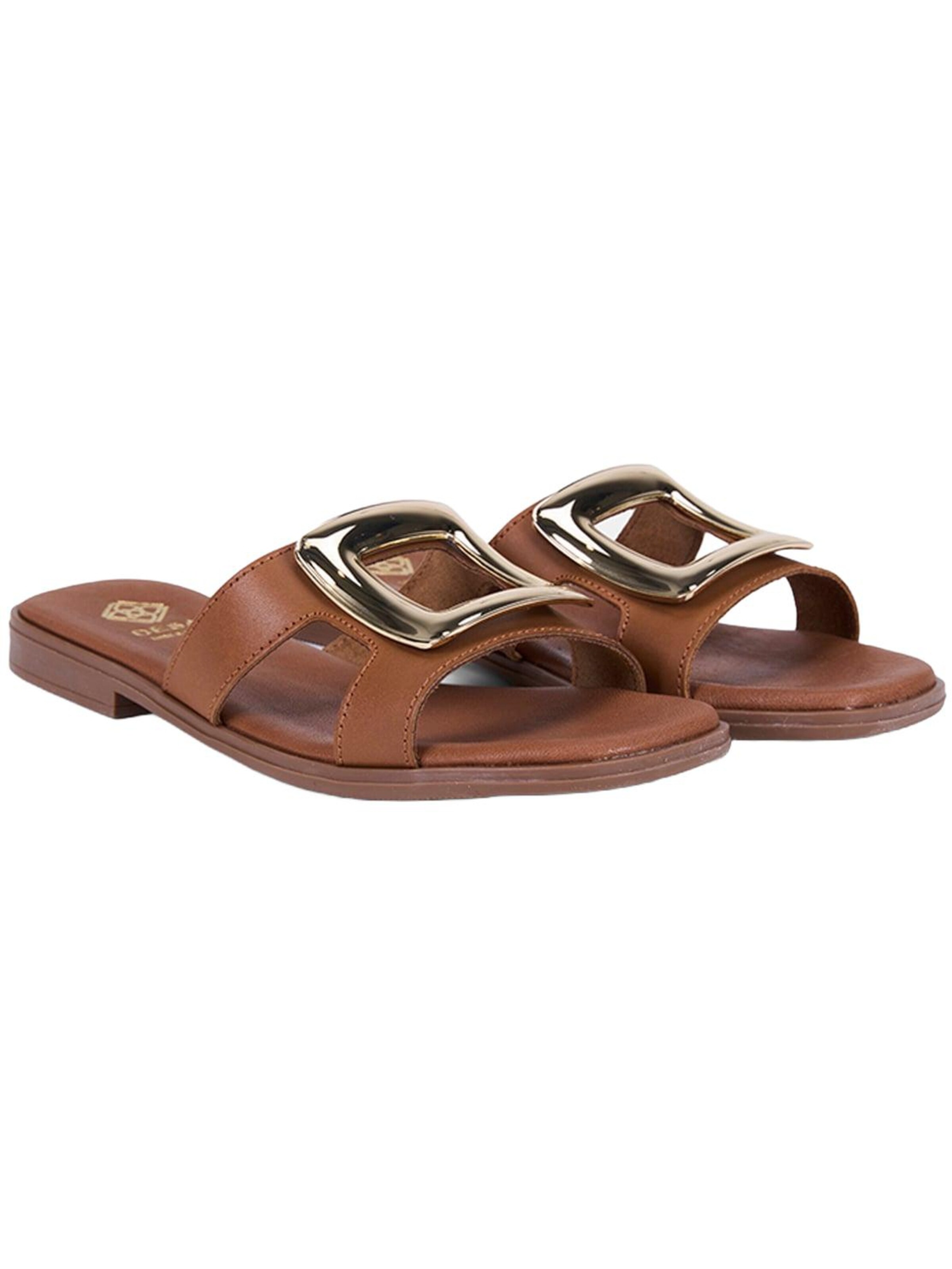Mule 'DESA Damen-Lederpantoletten mit goldenen Details' Desa en marron : devant