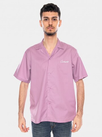 Carhartt WIP Comfort Fit Skjorte 'S/S Delray Shirt Gentle Purple / White' i lilla