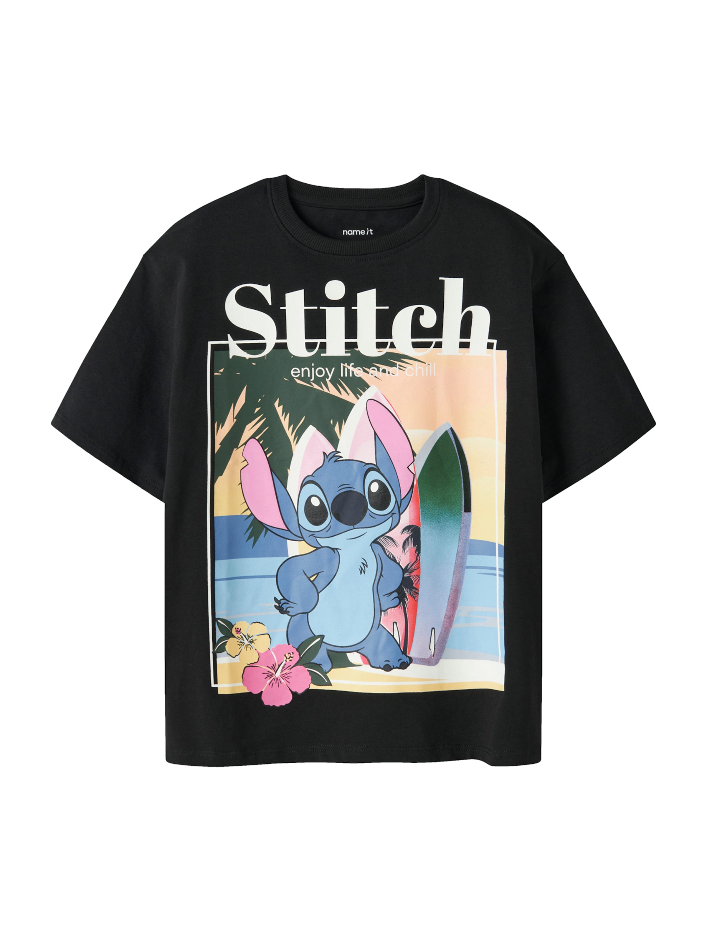 NAME IT Shirt 'NKFAFTINA STITCH' in Black: front