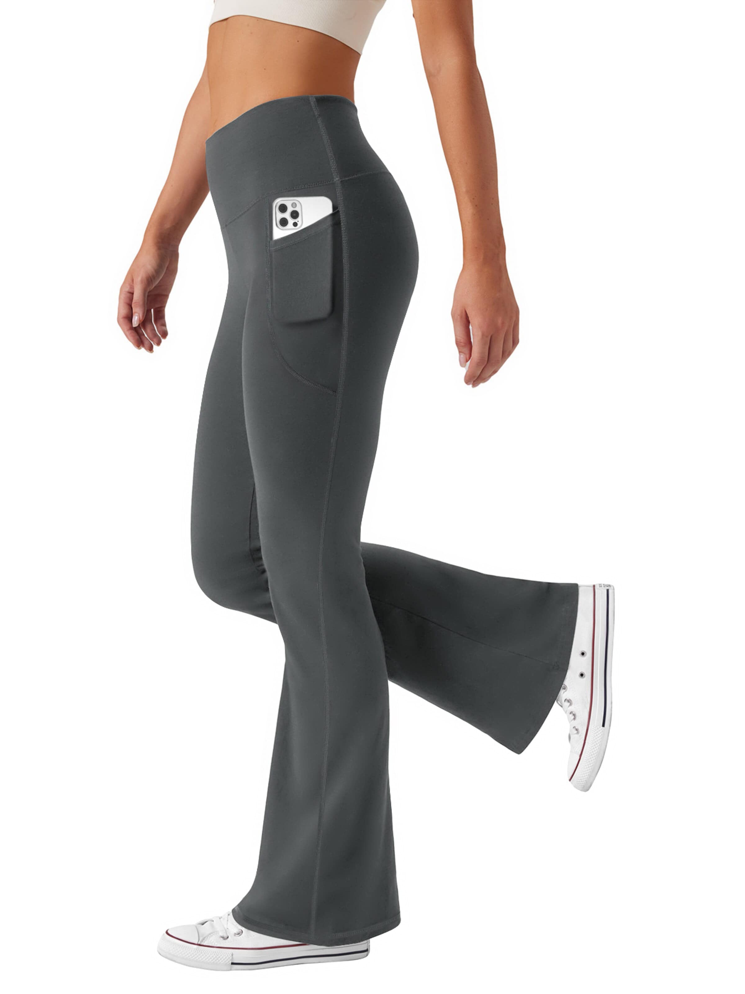 Friptspyg Flared Pants 'Damen-Yogahose mit hoher Taille Schlaghose im Stil einer Anzughose ideal für Sport Freizeit Alltag' in Grey: front