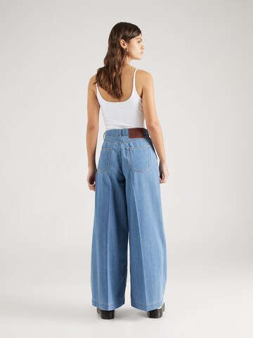 BOSS Wide leg Bandplooi jeans in Blauw