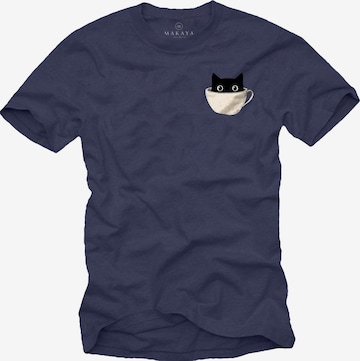 MAKAYA Shirt 'Cup Cat' in Blue: front