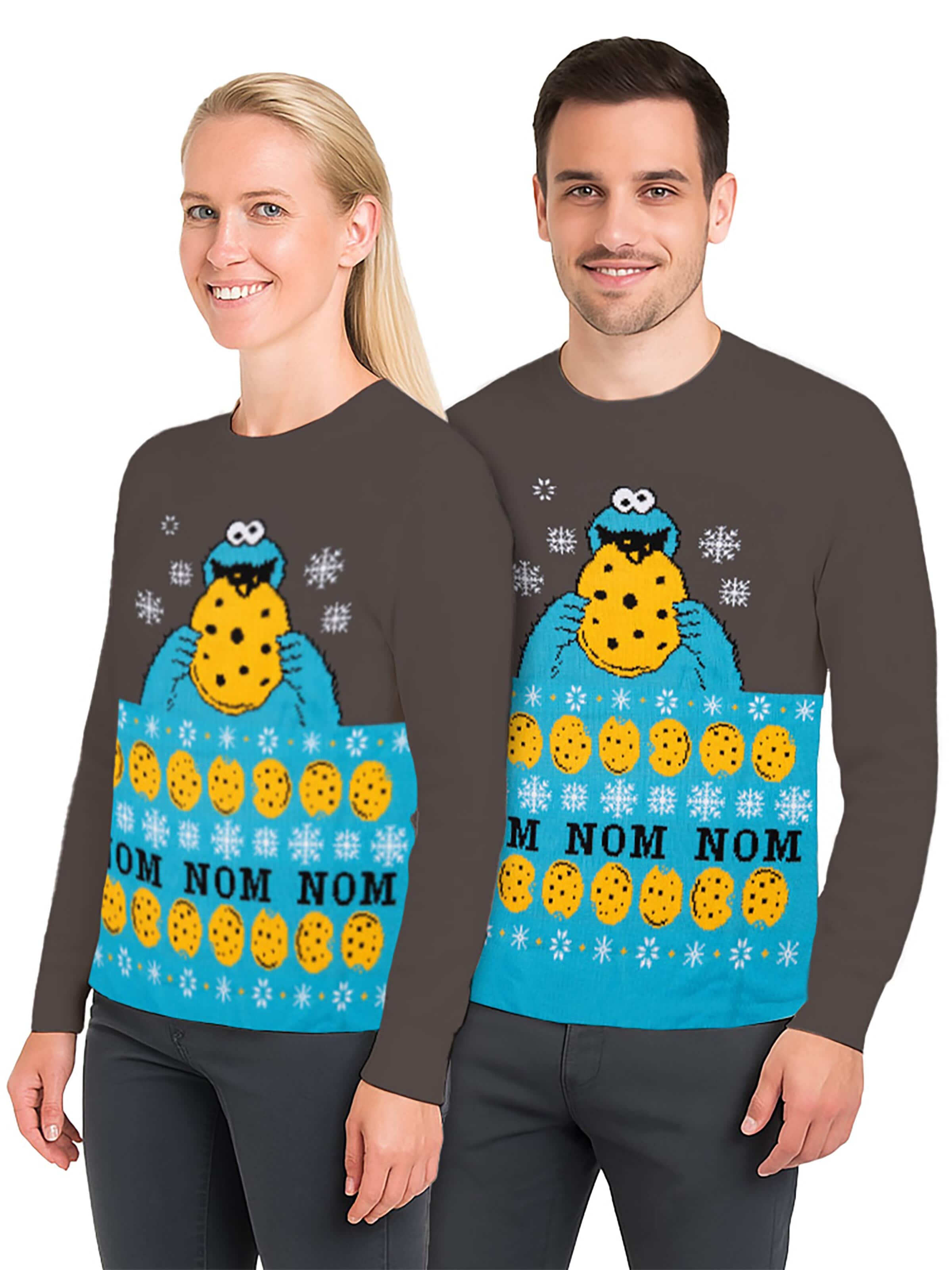 SESAMSTRASSE Pullover 'Weihnachtspullover Krümelmonster'‌‌‌‌‌‌ in Grau: Vorderseite