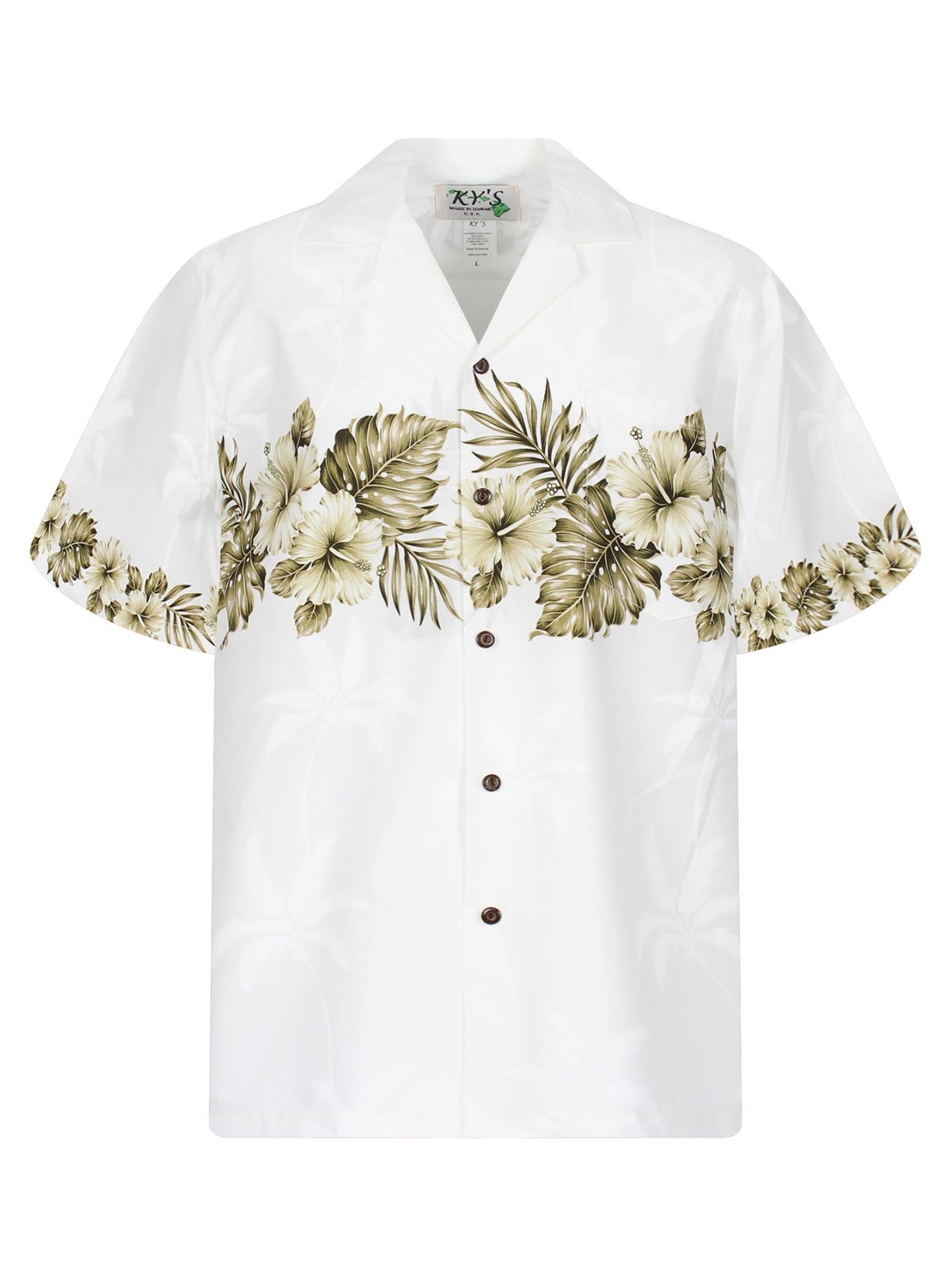 KY's Button Up Shirt 'Hibiskus Brustdruck' in White, Item view