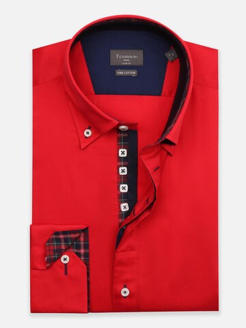 Slim fit Camicia 'Roma Iconic Satin Man Shirt Grey' di 7Camicie in rosso