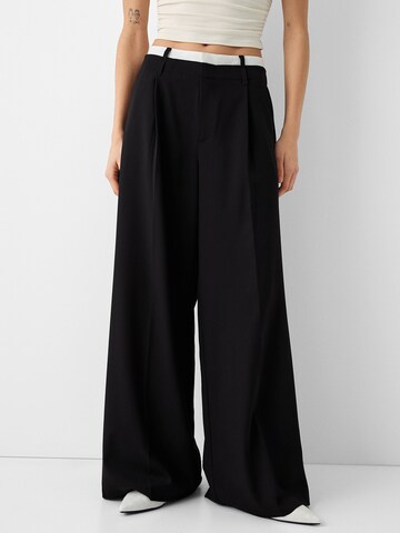 Bershka Wide leg Veckad byxa i svart