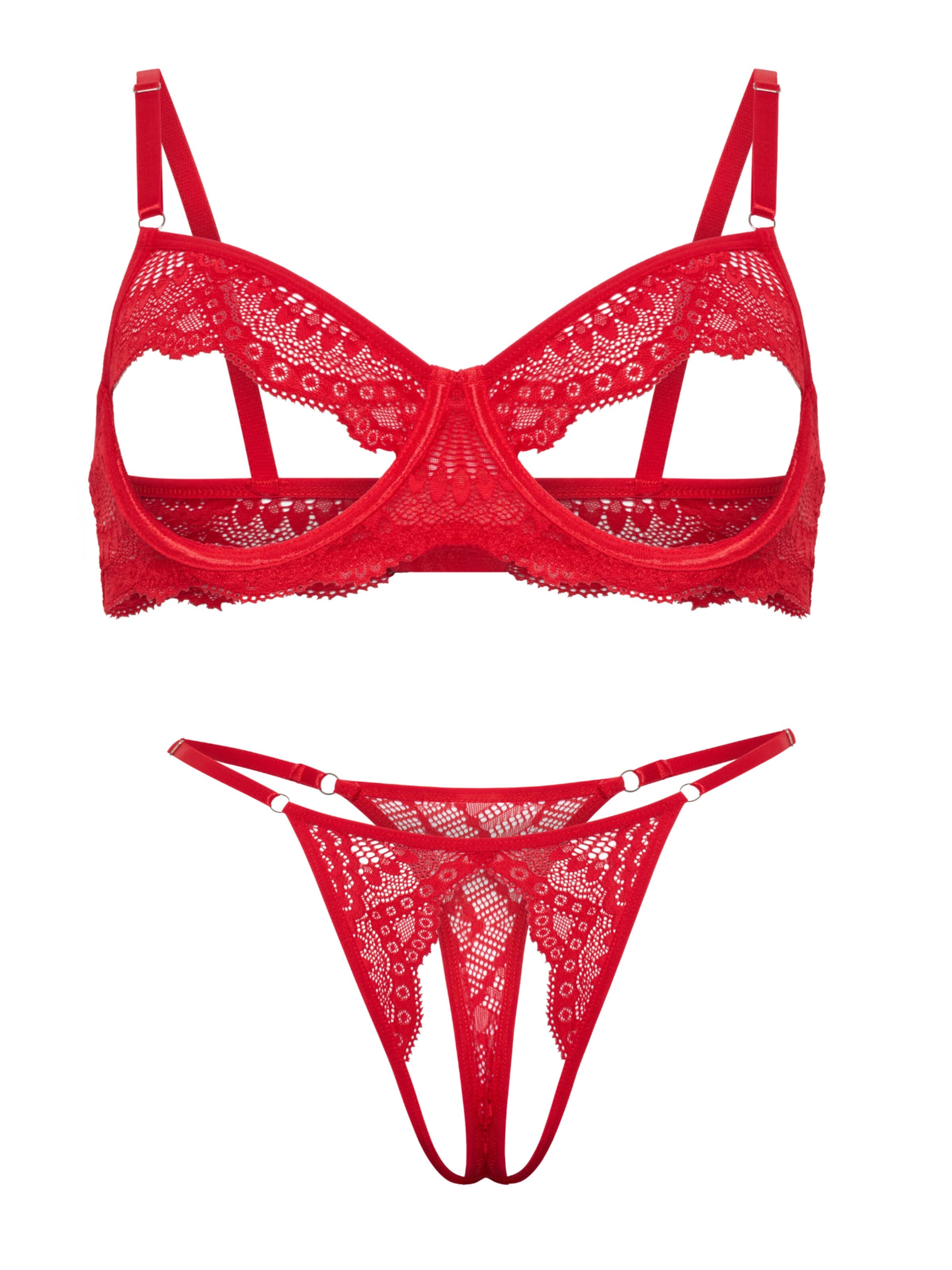 Orchibelle Crotchless Lingerie 'Amelie' in Red: front