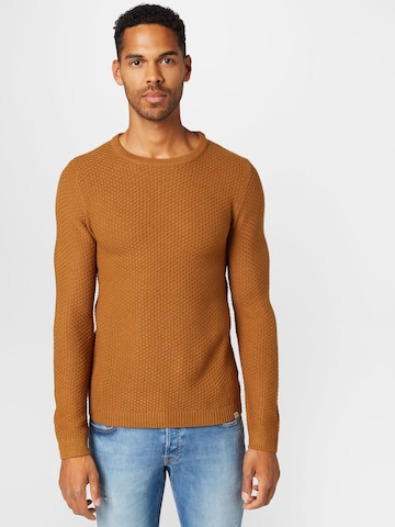 JACK & JONES Sweater 'Damian' in Brown: front