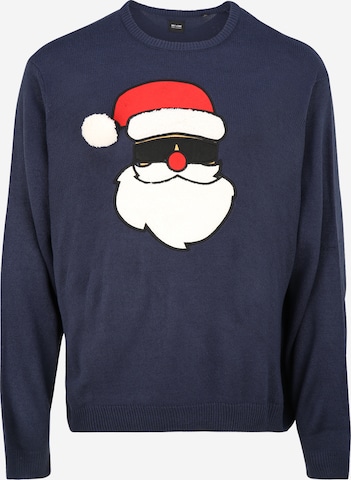 Only & Sons Big & Tall Pullover 'XMAS FUNNY' in Blau: front