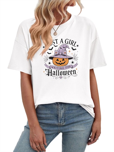 GORHEY Shirt 'Women's Oversized Short-Sleeve T-Shirt with Halloween Ghosts Print' in S in White, Item view