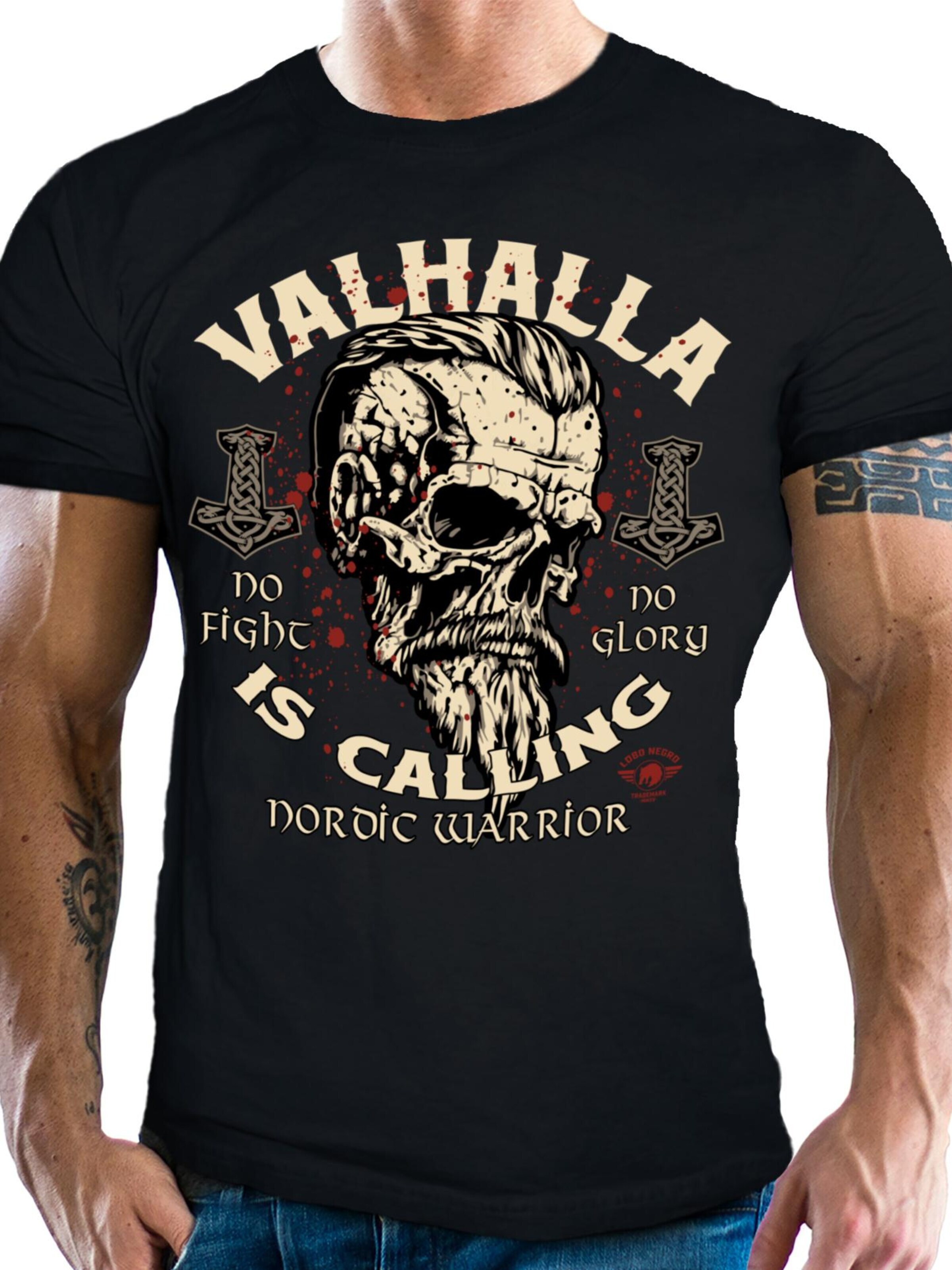 Lobo Negro Shirt 'Valhalla is calling' in Black: front
