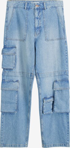 Bershka Loosefit Cargojeans in Blauw: voorkant