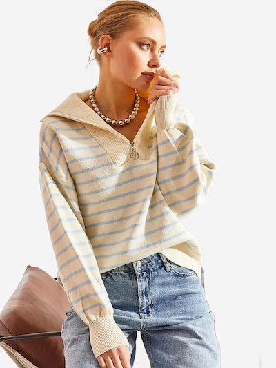Bianco Lucci Pull-over 'Pullover' en S-M en beige / bleu, Vue avec produit