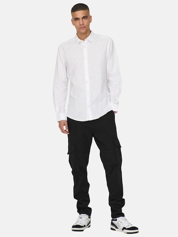 Only & Sons - Ajuste estrecho Camisa 'ONLY & SONS ONSCAIDEN LIFE LS SOLID LINEN BLEND NOOS CAMICIA' en blanco