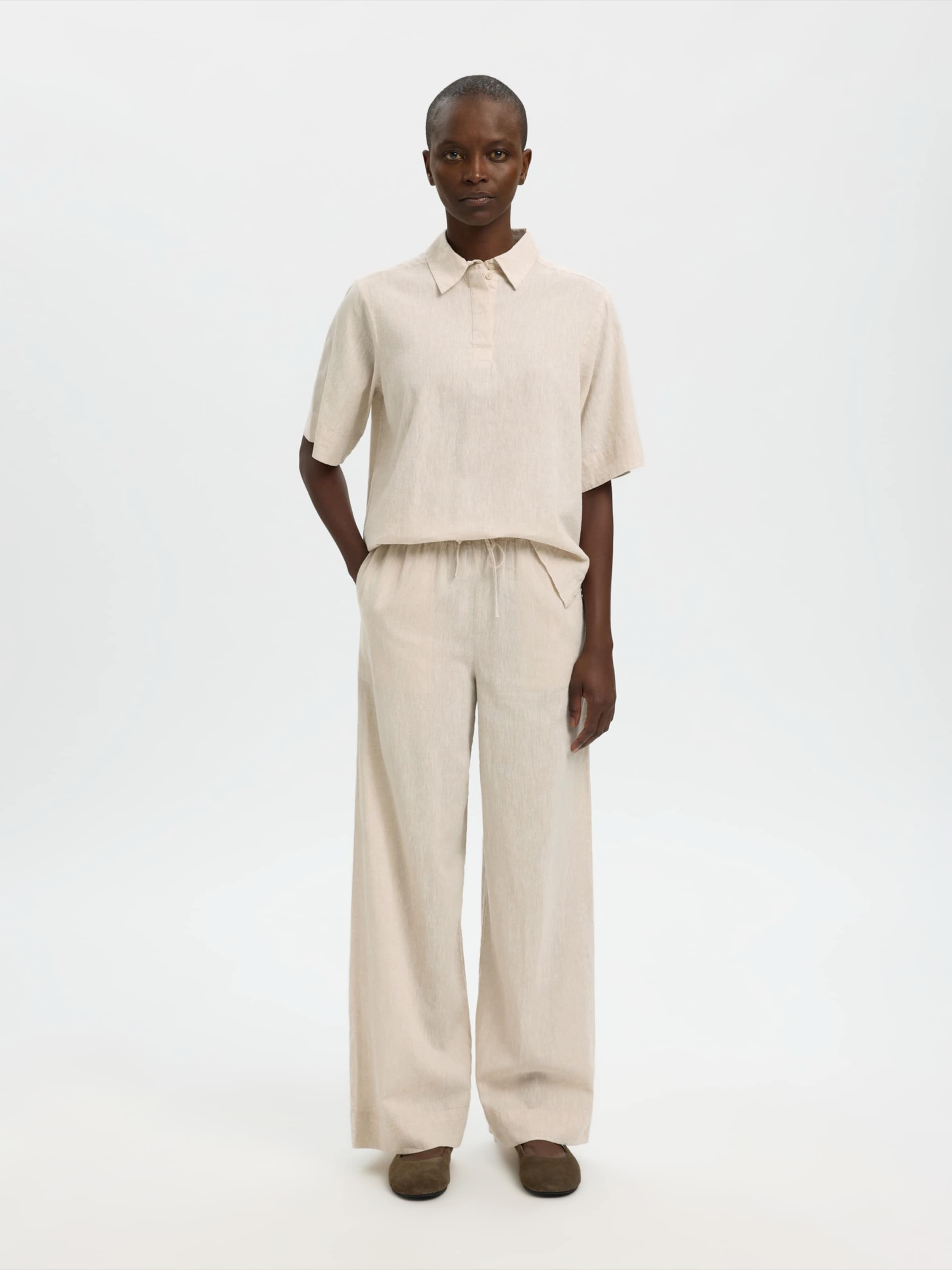 SELECTED Wide leg Pants 'SLFLuisa' in Cream | ABOUT YOU