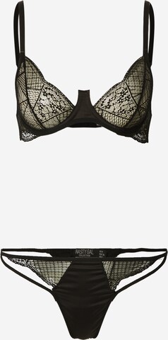 Nasty Gal - Soutien Bustier Conjuntos de lingerie em preto: frente