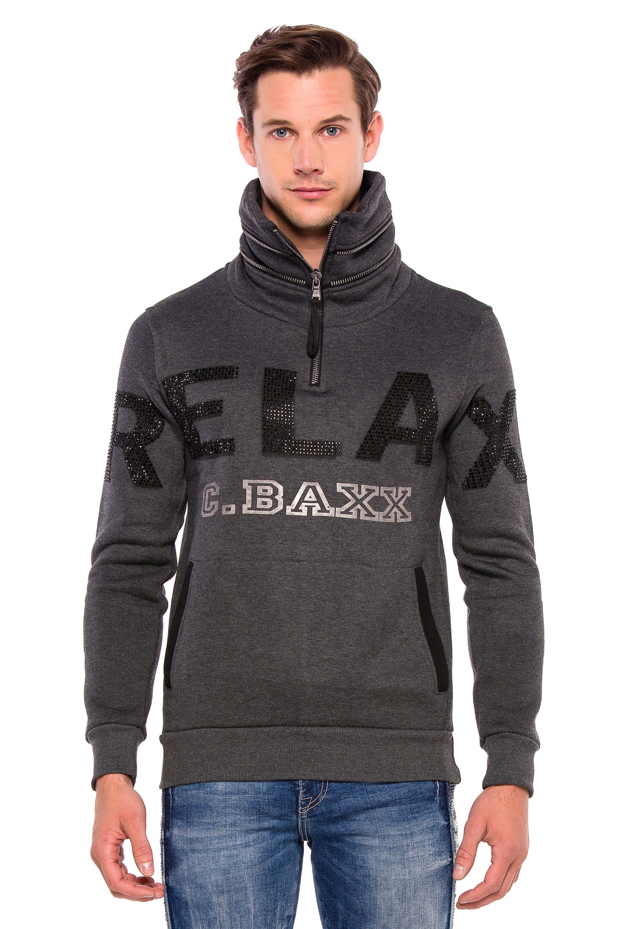 CIPO & BAXX Sweatshirt in Zwart: voorkant