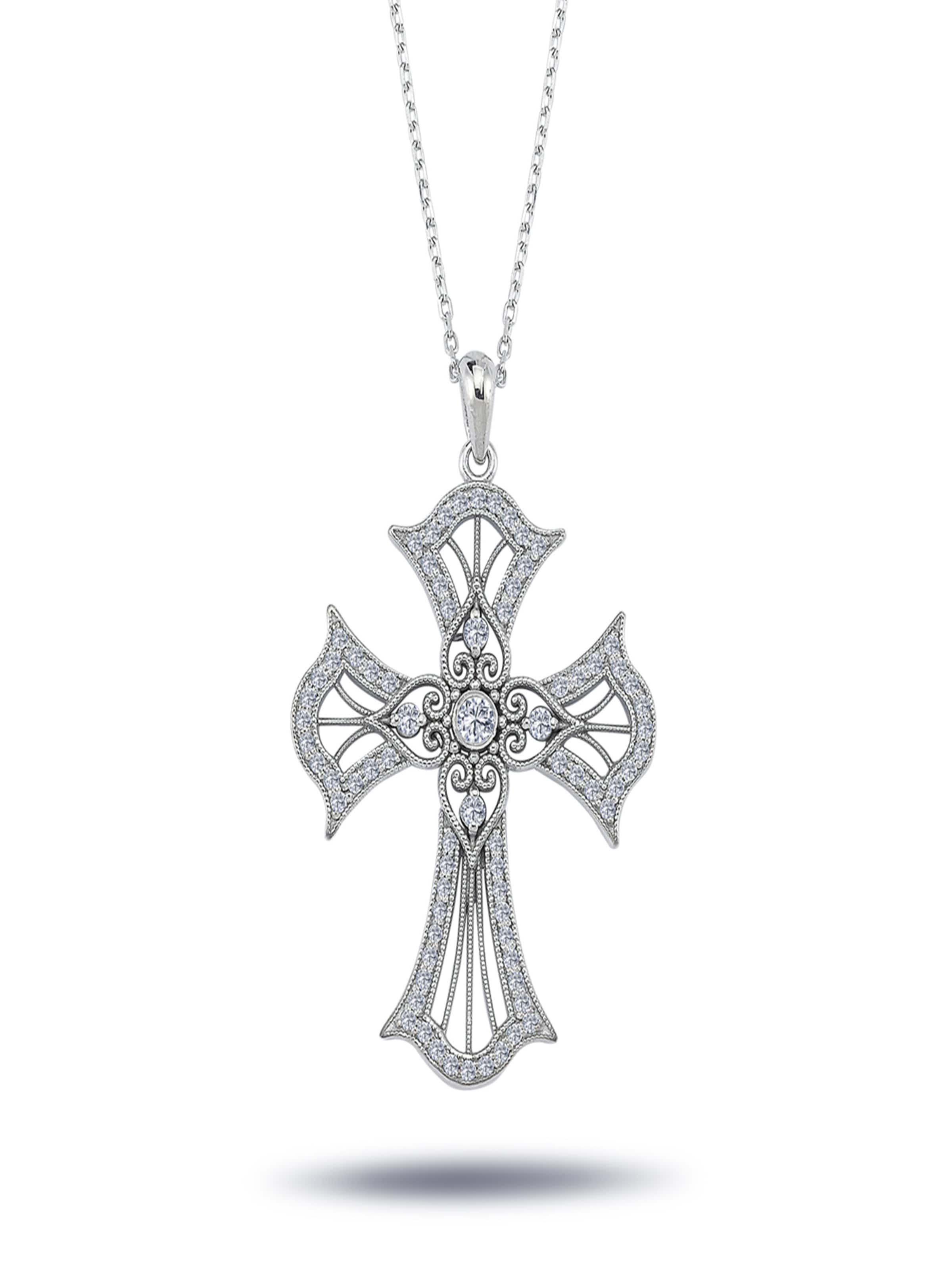 EinStein Diamant Pendant 'Kreuz Diamant Halskette Anhänger mit Kette Collier in Weißgold' in White: front