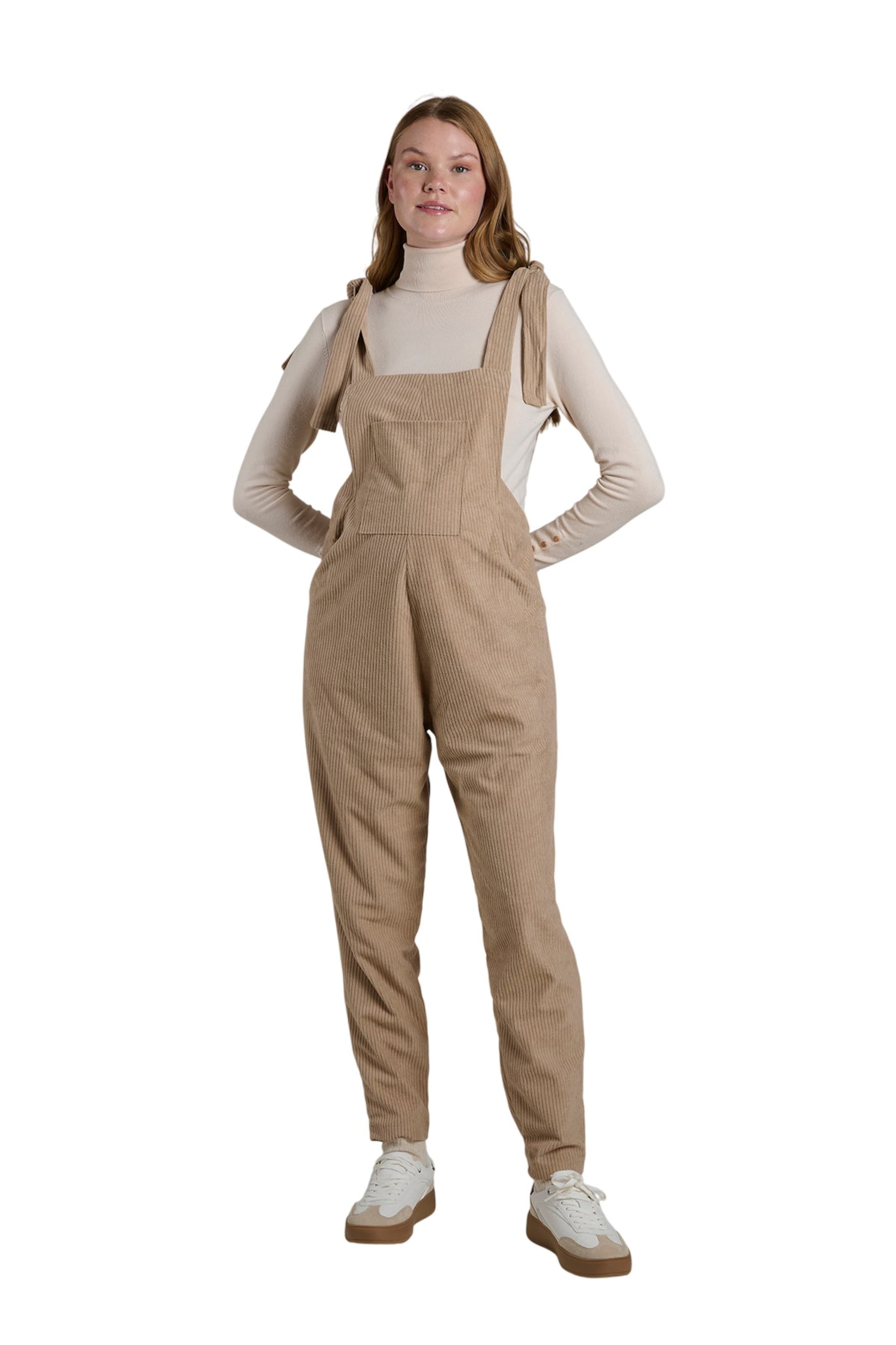 LYN MAMA Regular Dungarees in Beige: front