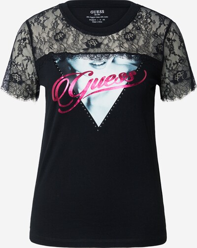GUESS T-Shirt in basaltgrau / neonpink / schwarz / offwhite, Produktansicht